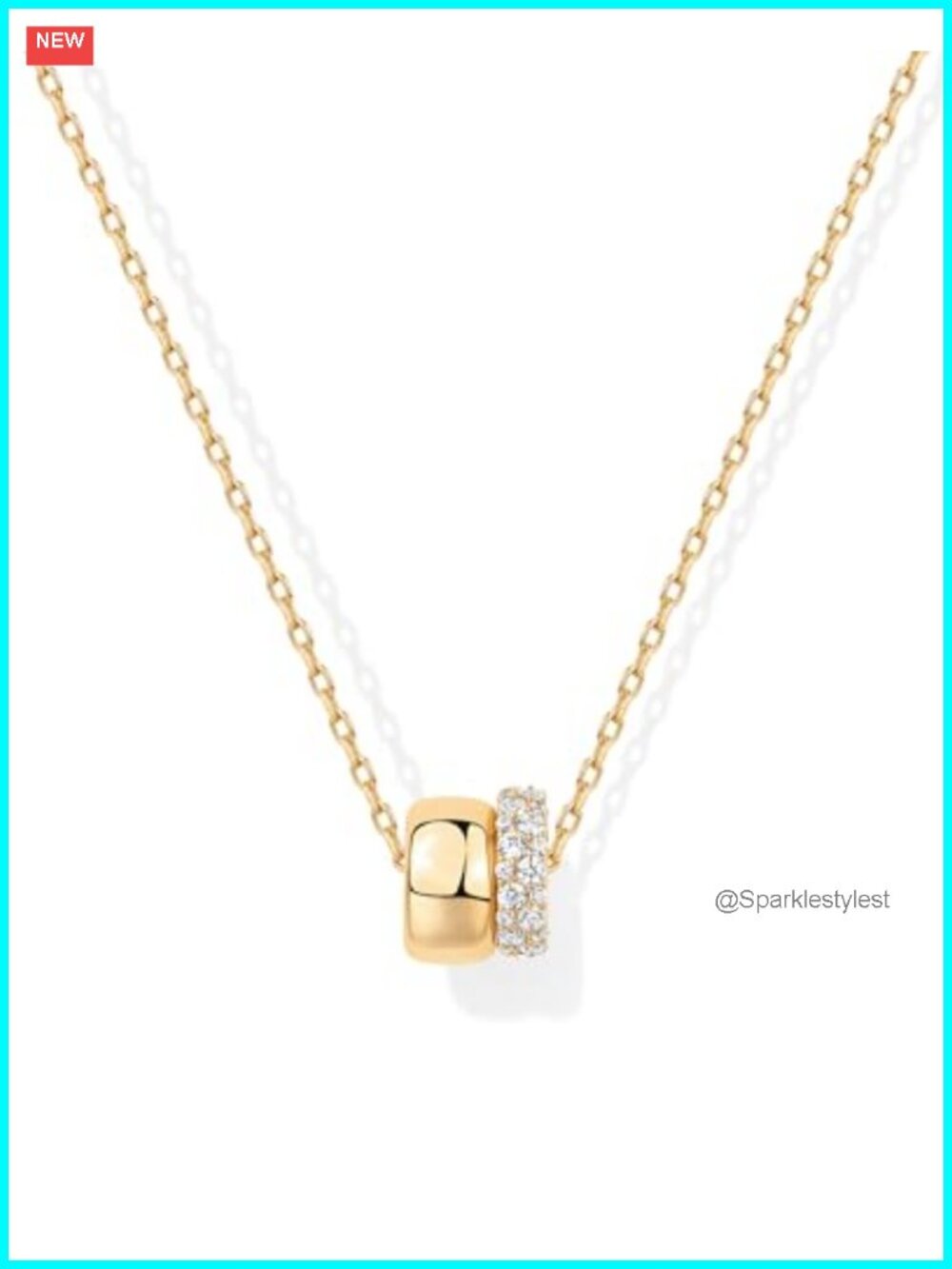 14K Gold Plated Rondelle Pendant Necklace CZ 19"